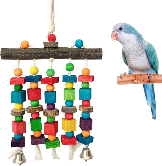 Bird Chewing Toys for Parakeet- Parrot Cage Bites, Wooden Block Cockatiel Toy for Small and Medium Parrots and Birds-PawvioPets