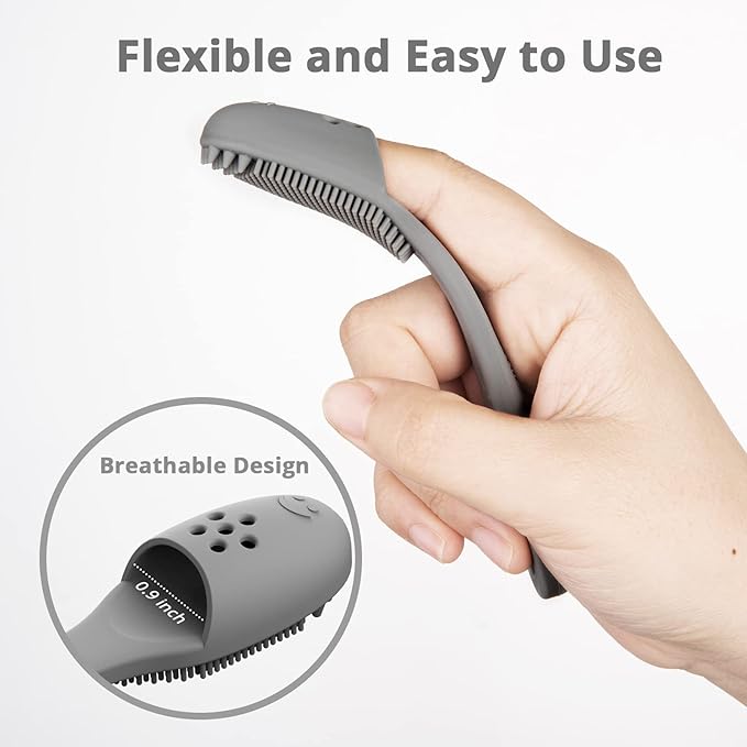 Coomazy Dog Finger Toothbrush, Dog Tooth Brushing Kit with Food Grade Silicone, Easily Clean Teeth Dirt, Suitable for Medium and Large Dogs, 2-Packs, Beige+Grey-PawvioPets