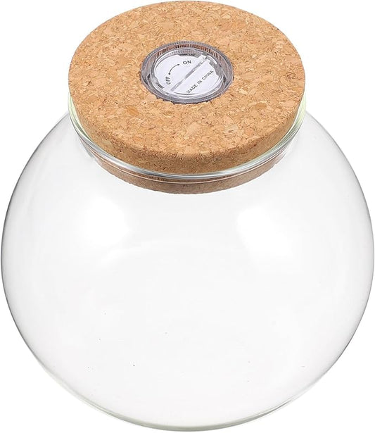 Fish Bowl with LED Light - Small Betta Fish Tank with LED Lighting and Lid Glass Fish Bowl Small Aquarium Glass Terrarium Container Bottle for DIY Landscape, Home Decor-PawvioPets