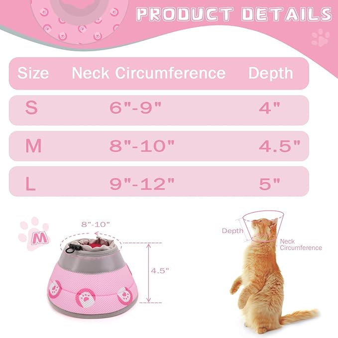 Cat Cone Collar Soft to Stop Licking After Surgery Cat Recovery Collar for Small Large Cats Adjustable Elizabethan Collar-PawvioPets