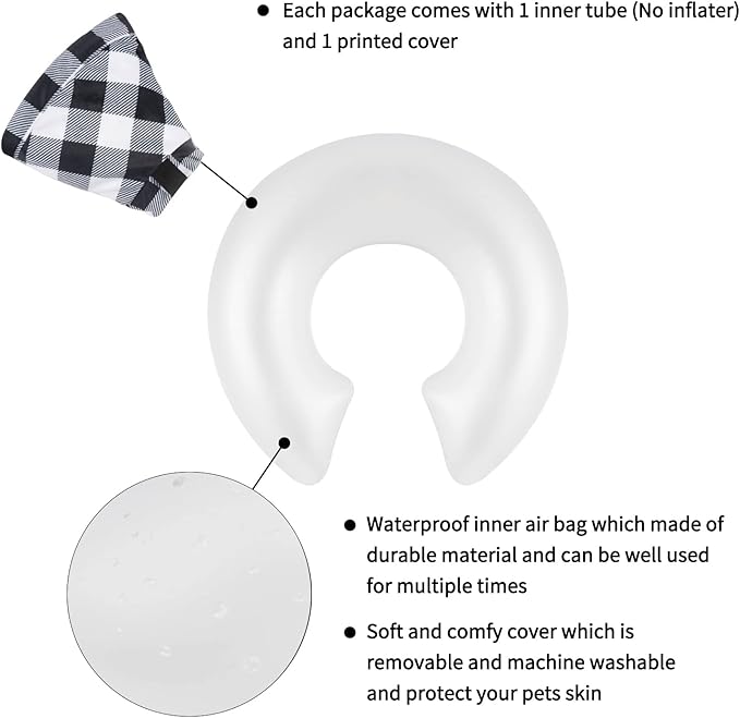 CuteBone Inflatable Dog Cone with Removable Soft Fleece Covers for Small/Medium/Large Dogs and Cats Neck Donut Collar After Surgery GWB03L-PawvioPets