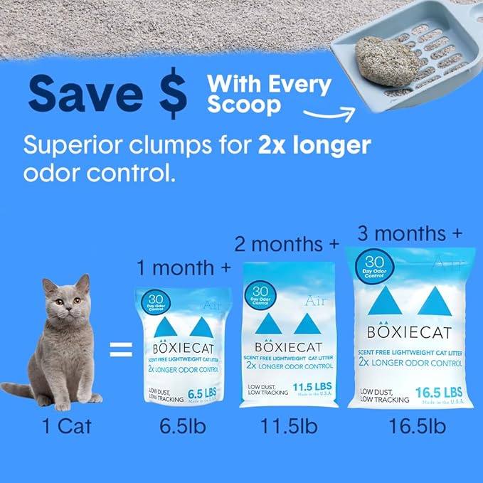 Boxie® Unscented 30 Day Natural Odor Control Cat Litter, 11.5lb Lightweight Plant Based Kitty Litter-PawvioPets