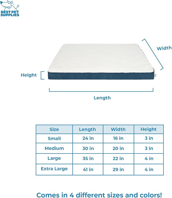 Best Pet Supplies Cute Dog Crate Mat Flat Bed with Waterproof Exterior, Thick Orthopedic Egg Foam Mattress, and Soft Sherpa Fleece Cover for Small, Medium, and Large Breeds - Blue, 30X20X3-PawvioPets