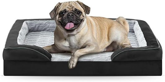FURTIME Orthopedic Dog Bed for Small Dogs - Washable Dog Sofa Beds Small, Supportive Foam Pet Couch Bed with Removable Washable Cover, Waterproof Lining and Nonskid Bottom, Black-PawvioPets