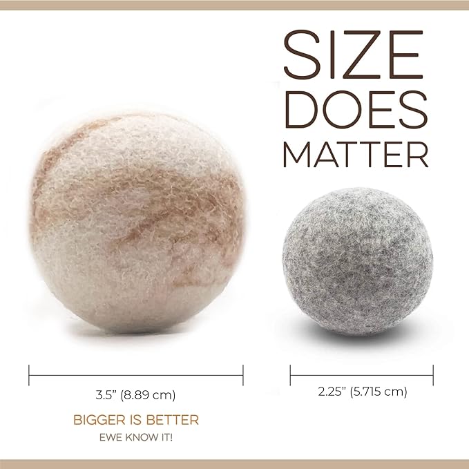 Fluff Ewes Wool Dryer Balls 6 Pack Premium New Zealand Wool Laundry Balls for Dryer, No Static Dryer Balls Laundry Reusable Cute, XL Wool Dryer Balls Cute, Baby Dryer Balls for Dryers - Marble-PawvioPets