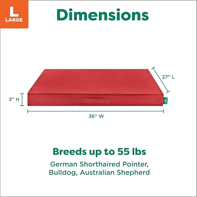 FurHaven Cooling Dog Bed – Large Foam Mattress for Joint Pain Relief, Waterproof Liner, Removable Washable Cover, Durable for Outdoor Use, Deluxe Grid Indoor/Outdoor Bed – Red, Large-PawvioPets