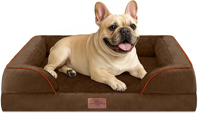 Comfort Expression Small Dog Beds Waterproof Orthopedic Foam Dog Sofa Beds for Medium Dogs Comfy Pet Bed with Washable Removable Cover & Non-Slip Bottom(Small,Chocolate Brown)-PawvioPets