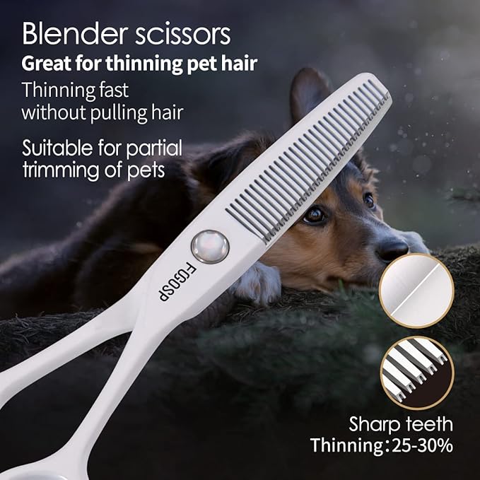 5 in Thinning Shears for Dogs Grooming Face for Small Dogs Eyes Face Paw Professional Small Cat Grooming Scissors(5" Blender,White)-PawvioPets