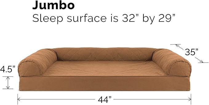 Furhaven Orthopedic Dog Bed for Large Dogs w/ Removable Bolsters & Washable Cover, For Dogs Up to 95 lbs - Quilted Sofa - Toasted Brown, Jumbo/XL-PawvioPets
