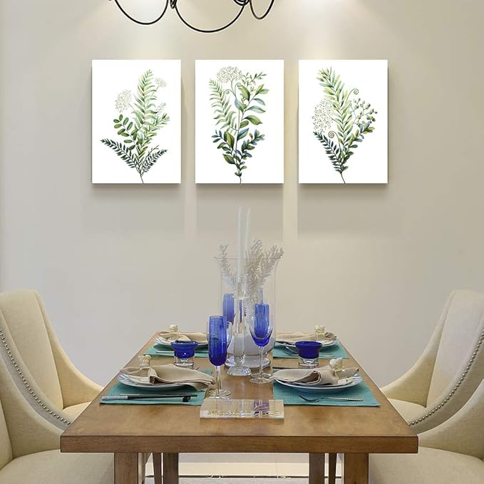 3 Pieces Framed Wall Art for Living Room Bathroom Wall Decorations Kitchen Wall decor Canvas Print decor modern Simple Bedroom Home Decoration Green leaves Poster wall paintings-PawvioPets