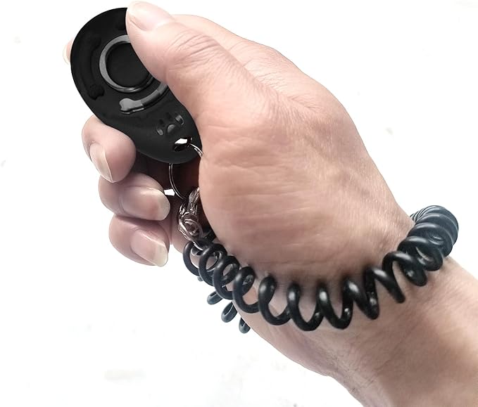 Dog Training Clicker with Wrist Strap Durable Lightweight Easy to Use,Pet Training Clicker for Cats Puppy Birds Horses,Perfect for Behavioral Training 3-Pack (Black,White and Water Lake Blue) (3)-PawvioPets