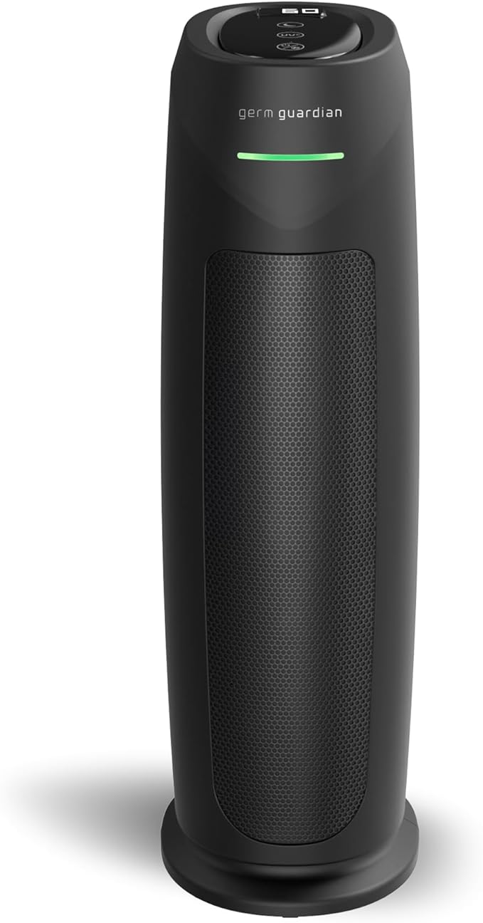 GermGuardian HEPA Air Purifier for Home, Large Rooms Up To 743 Sq. Ft. with HEPA PURE Air Filter, Air Quality Monitor & UV-C Light, AC4880B, 22" Tower, Black-PawvioPets
