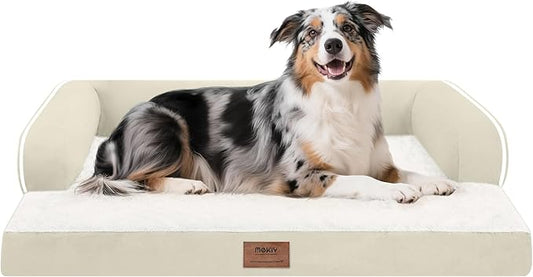Extra Large Dog Bed-Orthopedic Waterproof XL Dog Bed for XLarge Extra Big Dogs - Foam Couch Sofa Washable with Removable Cover-Beige-PawvioPets