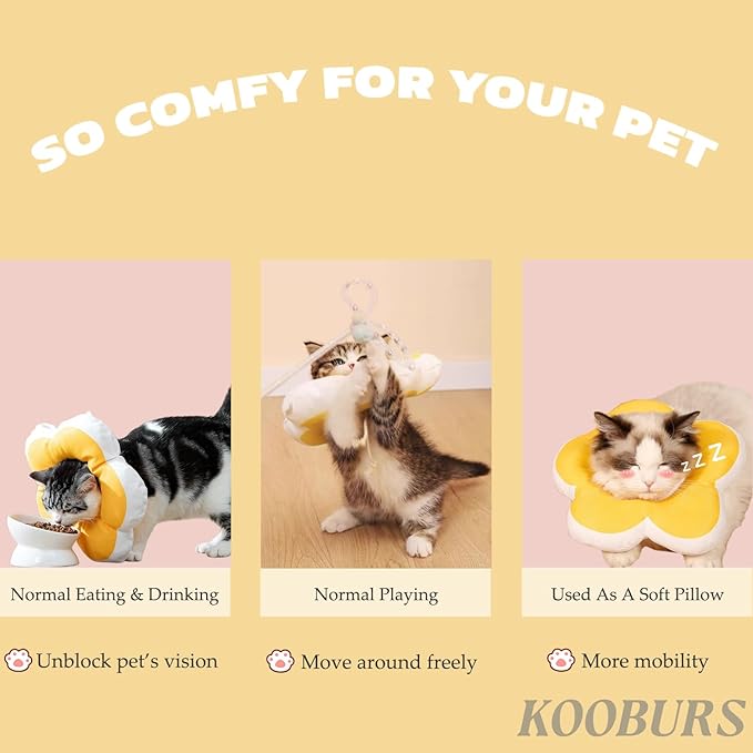 Cat Cone Collar Soft, Adjustable Kitten Cone After Surgery, Waterproof Recovery E Collar for Pet to Stop Licking(Yellow Flower, Medium)-PawvioPets