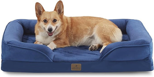 Bedfolks Orthopedic Dog Bed, Waterproof Dog Sofa Bed for Large Dogs, Egg Foam Pet Couch Bed with Removable Washable Cover and Nonslip Bottom, Navy Blue-PawvioPets