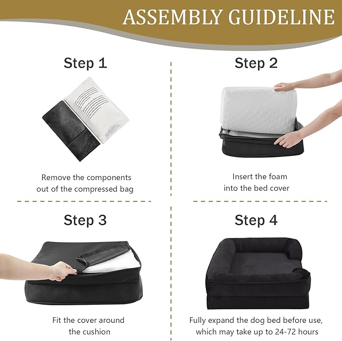 Bedfolks Orthopedic Dog Bed, Waterproof Dog Sofa Bed for Small Dogs & Cats, Egg Foam Pet Couch Bed with Removable Washable Cover and Nonslip Bottom, Black-PawvioPets