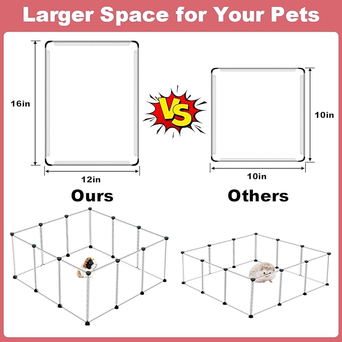 12 Panels Transparent Small Animals Playpen,48" x 24" x 16" Portable Pet Playpen,Plastic Enclosure,Puppy Play Pen for Indoors Outdoor Pet Fence for Guinea Pigs,Bunny,Ferrets,Hamsters,Hedgehogs-PawvioPets