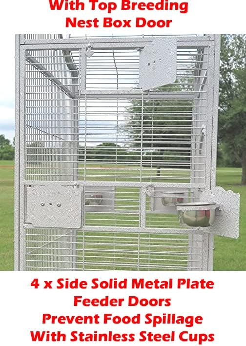 Extra Large Castle PlayTop Parrot Rolling Cage for Large Macaws Cockatoos African Grey Amazon (32" L x 23" W x 66" H WhiteVein)-PawvioPets