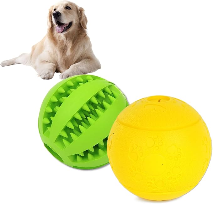 Dog Puzzle Toy, Treat and Dental Balls, Interactive Treat Dispensing Toy for Dogs, Durable Puppy Toys for Teething Small Dogs, Rubber Teeth Balls, Slow Feeder, 2-Pack (Medium Large)-PawvioPets