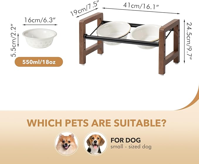 6.3inch Ceramic Adjustable Raised Double Bowls Set with Stand, 3 Heights Elevated, 2 Placement Options,Food and Water Bowls for Adult Cat Small and Medium Dog(Reactived Glaze -White)-PawvioPets