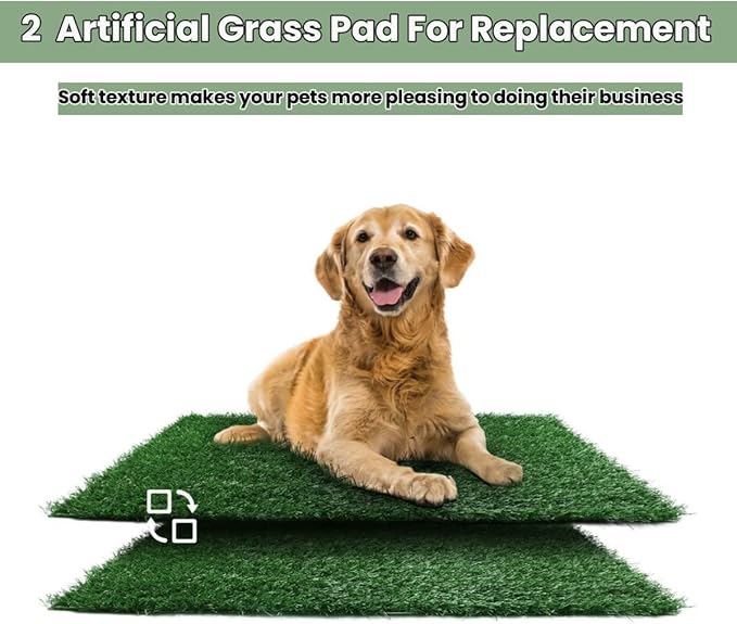 Dog Grass Puppy Training Pee Pad with Tray, Dog Potty with 2 Replacement Artificial Grass Pads, Portable Pet Toilet Washable Odor Free Little Box Indoor Outdoor Use-PawvioPets
