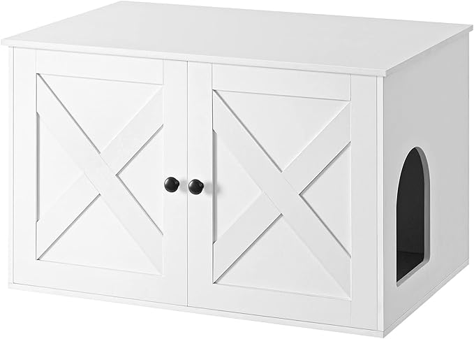 Feandrea Cat Litter Box Enclosure, Litter Box Furniture Hidden with Removable Divider, Indoor Cat House, End Table, 31.5 x 20.9 x 19.7 Inches, White UPCL002W01-PawvioPets