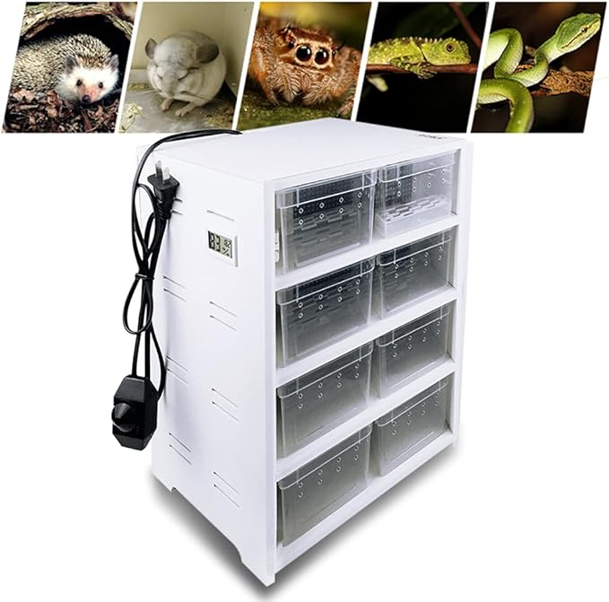 8-Grid Acrylic Pet Breeding Box,Large Reptile Enclosure with Hygrometer&Heating Pad,Lizard Spider Snake Tortoise Cage Pet Snake Terrarium Tank Multipurpose Multipurpose Feeding Box,White.-PawvioPets