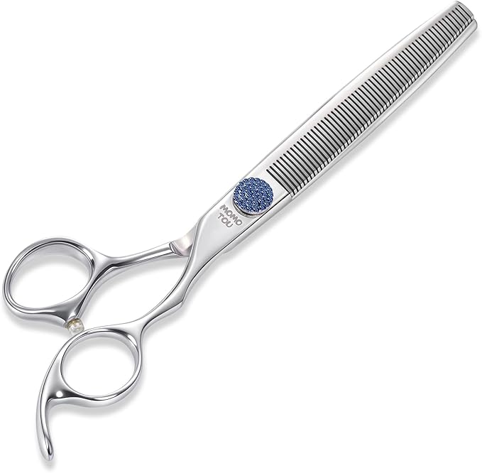 7'' Dog Grooming Scissors CNC 440C Blades Sharp and Durable Polished Thinning Dog Shears with Blue Diamond Adustable Screws Easy to Use for Groomer and Home User-PawvioPets