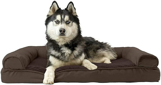 Furhaven Cooling Gel Dog Bed for Large Dogs w/ Removable Bolsters & Washable Cover, For Dogs Up to 95 lbs - Plush & Suede Sofa - Espresso, Jumbo/XL-PawvioPets