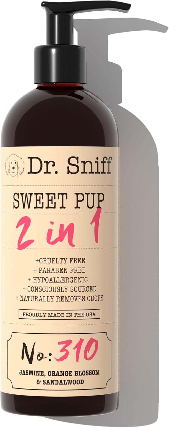 Dr. Sniff 2-in-1 Pet Shampoo & Conditioner, Ultimate Grooming Treatment for Dog & Cat Hair, Freshens Scent, Made in The USA, Sweet Pup Scent, 16 Oz-PawvioPets