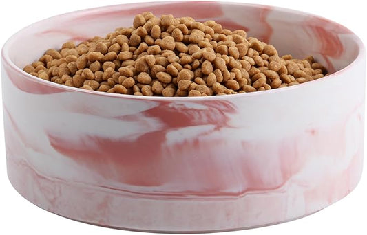 Dog Bowl Ceramic for Medium Large Breed, Heavy Weighted Dog Food Water Feeder Dish,8 in Non - Slip Modern Cute Extra Big Porcelain Pet Bowl Maze Marble Pink-PawvioPets