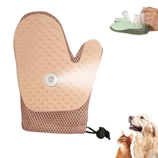 All-in-One Grooming Mist Glove for Pets, Cat Grooming Steam Gloves, Double Sided Pet Hair Remover Gloves for Clothes Furniture, Removal Glove Tool For Long Short Curly Dogs Cats Hair (Pink)-PawvioPets