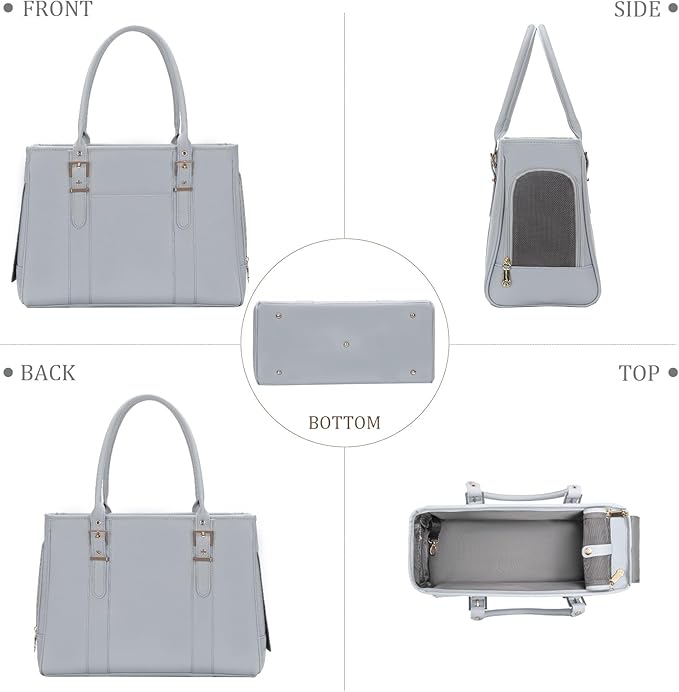 Fashion Pet Carrier Dog Purse Cat Bag Soft-Sided Carriers Travel Airline Approved, Stylish Leather Tote Handbag for Small Animal Puppy Kitten (Grey)-PawvioPets