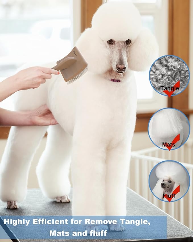 Dog Slicker Brush for Large Dogs, Professional Doodles Brush for Poodles, Goldendoodles and Labradoodles - Easy to Remove Tangles, Mats and Fluff - 3.8"x3.2" Head, 8" Wood Body-PawvioPets