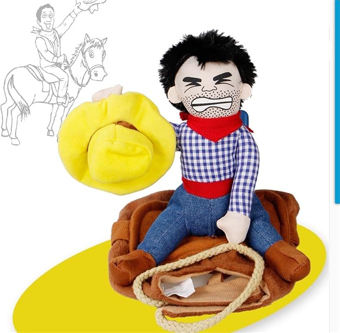 Deluxe Cowboy Rider Pet Costume - Funny Dog Halloween Outfit with Doll and Hat, Adjustable Knight Style Costume for Labs, German Shepherds, and Golden Retrievers, and More (S)-PawvioPets