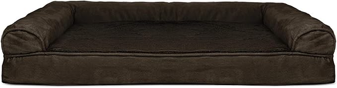 Furhaven Cooling Gel Dog Bed for Large Dogs w/ Removable Bolsters & Washable Cover, For Dogs Up to 95 lbs - Plush & Suede Sofa - Espresso, Jumbo/XL-PawvioPets