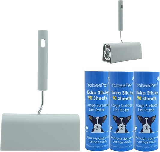 Extra Sticky Large Surface Lint Roller, 6.3'' Giant Lint Roller for Pet Hair, Lint Remover Roller for Cat Hair, Clothes, Furniture, 1 Handle + 270 Sheets, with Dust-Proof Case-PawvioPets
