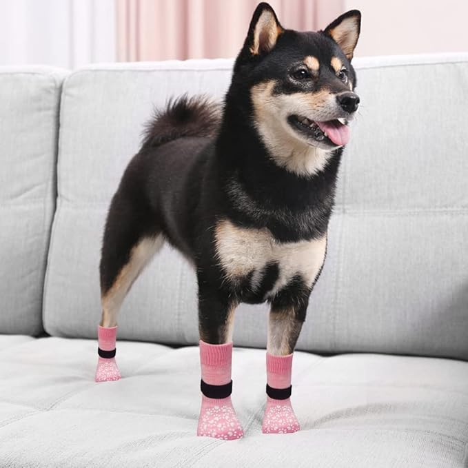 EXPAWLORER Anti Slip Dog Socks to Prevent Licking Paws, Dog Shoes for Hot Pavement, Dog Booties for Small Medium Large Senior Dogs, Traction Control Dog Boots & Paw Protectors for Hardwood Floors-PawvioPets
