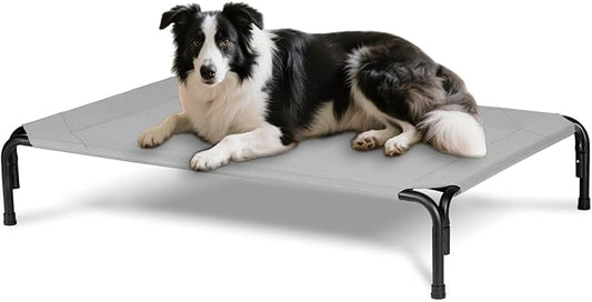 Elevated Dog Bed for Outdoor, Large Raised Dogs Cot for Training, Cooling Pet Beds with Washable Mesh, Indestructible Lifted Platform for Outside Camping, 41 inch Grey-PawvioPets