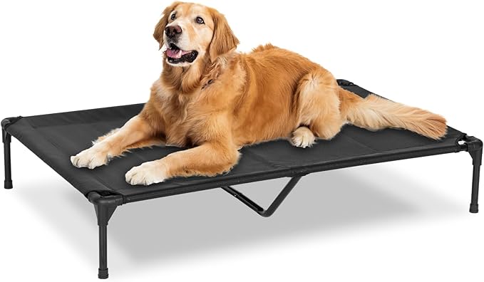 Elevated Dog Bed for Outdoor, XL Raised Dog Cot with Washable Mesh, Cooling Pet Cot Chew Proof for Outside Camping, 49"x33" Black-PawvioPets
