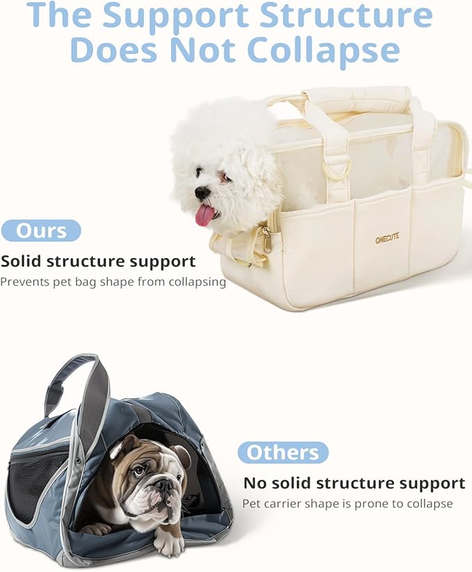Dog Purse Carrier for Small Dogs Rabbit cat with Large Pockets, Cotton Bag, Dog Carrier Soft Sided, Collapsible Travel Puppy Carrier (Beige Breathable, 17.0" L x 7.5" W x 12.0" H)-PawvioPets
