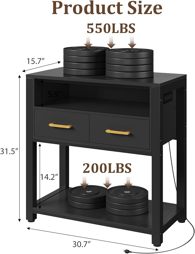 20-29 Gallon Aquarium Stand with Stable Metal Frame & Power Outlet, Heavy-Duty Fish Tank Stand with Waterproof Mat, 550LBS Capacity Storage Cabinet, Black-PawvioPets