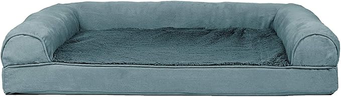 Furhaven Cooling Gel Dog Bed for Large/Medium Dogs w/ Removable Bolsters & Washable Cover, For Dogs Up to 55 lbs - Plush & Suede Sofa - Deep Pool, Large-PawvioPets