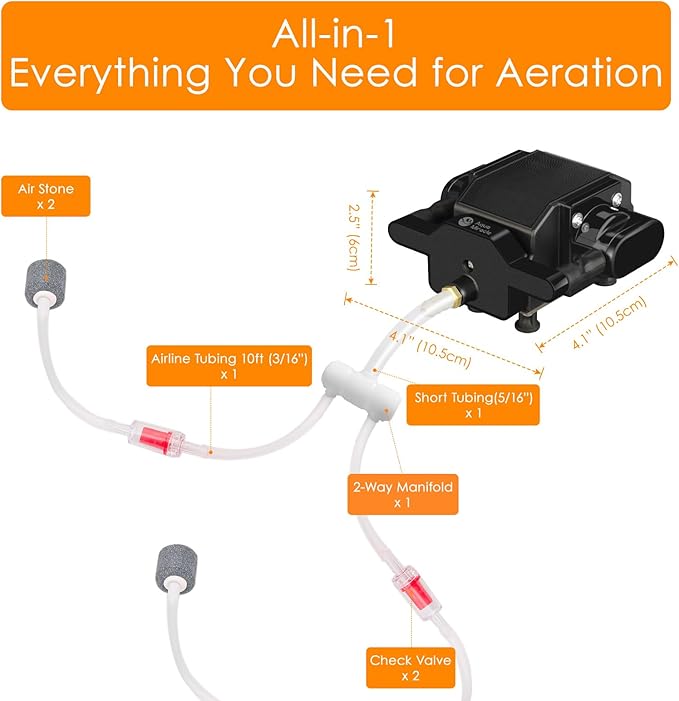 AquaMiracle 6/8/16W Quiet Fish Tank Air Pump 200/317/475GPH High Pressure Aquarium Air Pump Commercial Air Pump Pond Aerator Bubbler Hydroponics Air Pump-PawvioPets