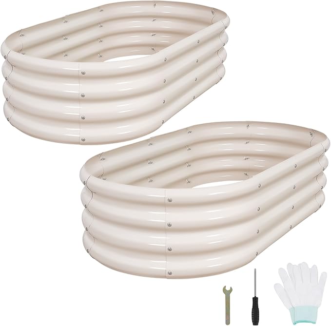 1MORE Galvanized Raised Garden Bed- Planter Garden Boxes Outdoor, Raised Beds for Gardening, 4x2x1ft Metal Garden Bed Kit for Vegetables Flower, Planter Raised Beds with Tools.White-2pack-PawvioPets