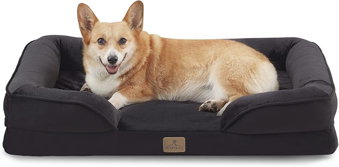 Bedfolks Orthopedic Dog Bed, Waterproof Dog Sofa Bed for Large Dogs, Egg Foam Pet Couch Bed with Removable Washable Cover and Nonslip Bottom, Black-PawvioPets