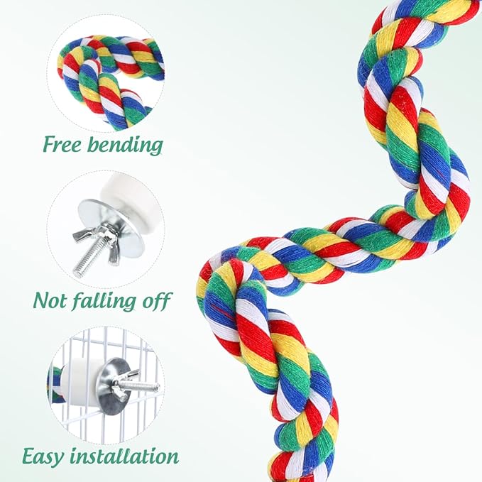 Colorful Bird Rope Perch Stand, Birdcage Swing Spiral Toys, Bird Climbing Standing Bungee Rope Perches Chew Toys Cage Accessories for Cockatiels Parrots Birds (40CM/15.7inch)-PawvioPets