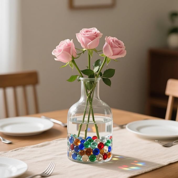 2.16LB Glass Beads Mix Colors Vase Filler Aquarium Gravel Decor Flat Glass Marbles Gems Pebbles Fish Tank Rocks Home Decorative Art Craft - 7 Colors Mixed-PawvioPets