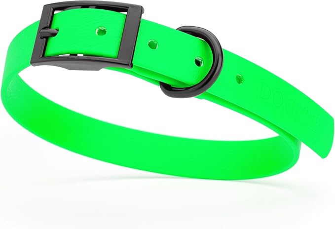 Dogline Biothane Waterproof Dog Collar Strong Coated Nylon Webbing with Black Hardware Odor- Proof for Easy Care Easy to Clean High Performance Fits Small Medium or Large Dogs, Tropical Green-PawvioPets
