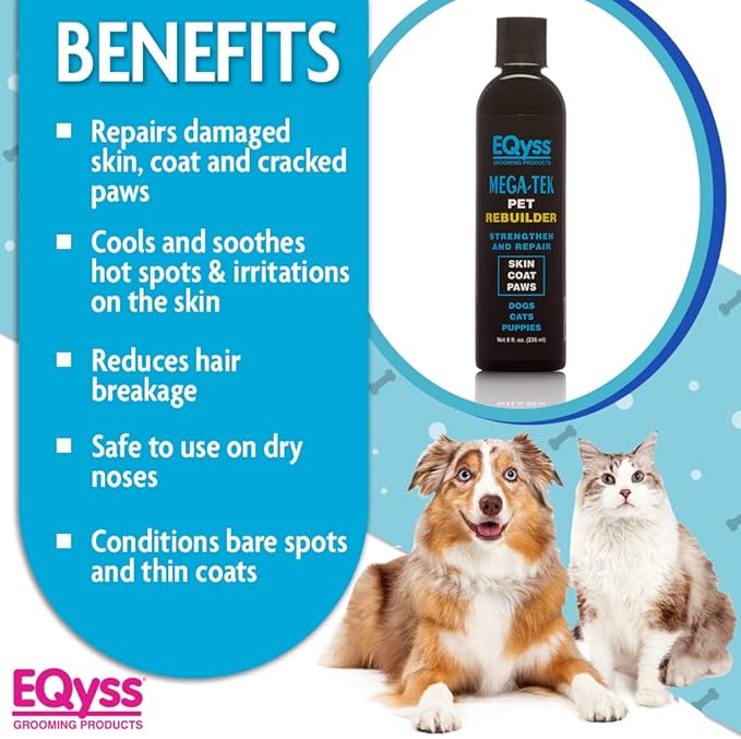 EQyss Mega-Tek Pet Rebuilder - Strengthen & Repair Dry Damaged Coat, Nose, Skin, Cracked Paw Pads - Safe for Dogs, Cats, & Puppies, pH Balanced (8 oz)-PawvioPets
